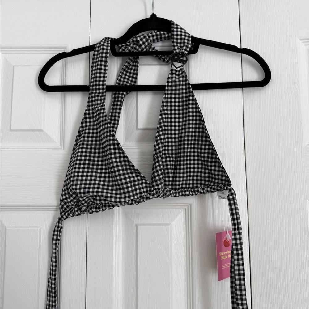 Strawberry Milk Mob Black and White Checkered Halter